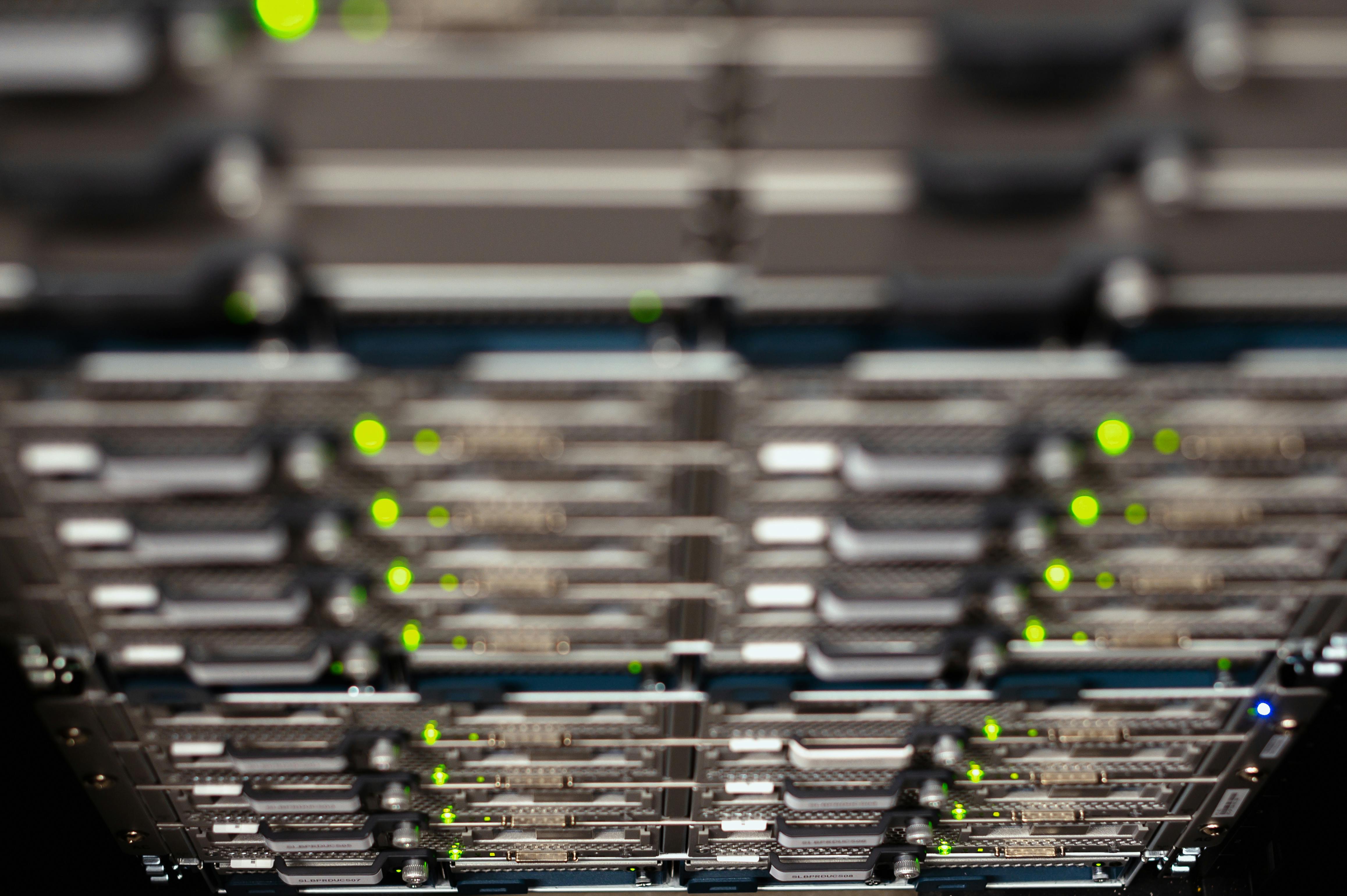 From above contemporary server cable trays without wires located in modern data center